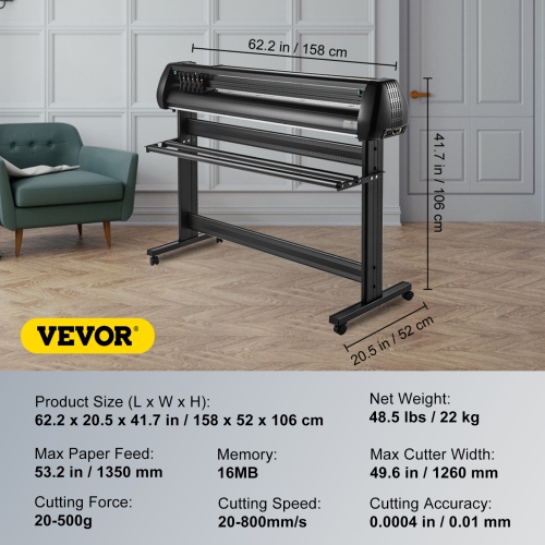 Coupe-vinyle VEVOR 53&nbsp;po, couteau à lame en vinyle avec support, vitesse réglable pour persière en vinyle, logiciel SignMaster, outils en