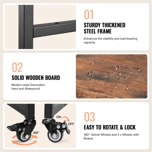 VEVOR 3 Tier Heat Press Table with Charging Station, Movable Heat Press Stand, Foldable Heat Transfer Machine Stand with Wheels, Rolling Metal