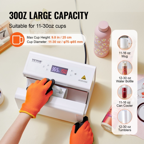 VEVOR 11-30oz Auto Tumbler Heat Press Machine, Mug Heat Press Sublimation Tumblers, Heat Up Fast and Even, Tumbler Press with Tape and Glove, Temp