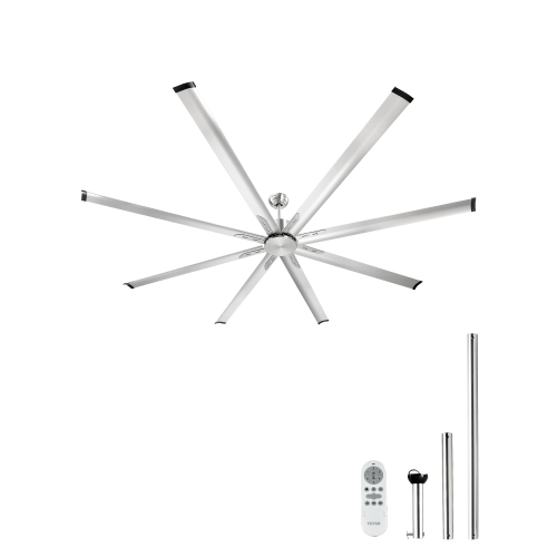 VEVOR 96 In Ceiling Fan without Light, 6-Speed Remote Control, Aluminum 8-Blade, Reversible DC Motor, Modern Low Profile Flush Mount Fan for Bedroom,