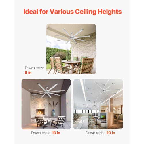 VEVOR 96 In Ceiling Fan without Light, 6-Speed Remote Control, Aluminum 8-Blade, Reversible DC Motor, Modern Low Profile Flush Mount Fan for Bedroom,