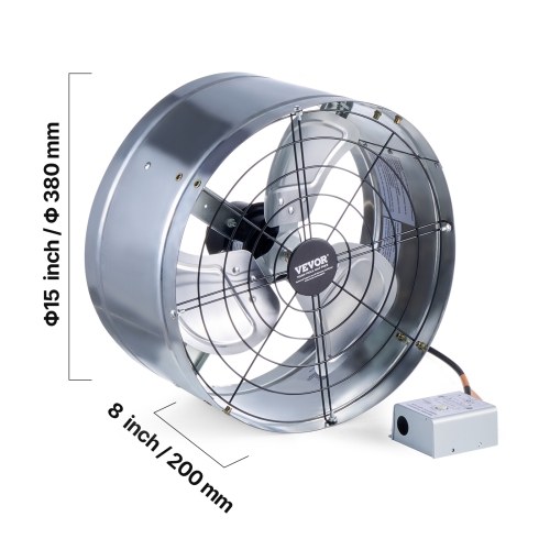 VEVOR 15 Inch Gable Mount Fan, Attic Exhaust Fan with Adjustable Thermostat & Outer Mesh, 1300 CFM House Ventilator Cools Up to 1850 Sq.Ft, Quiet