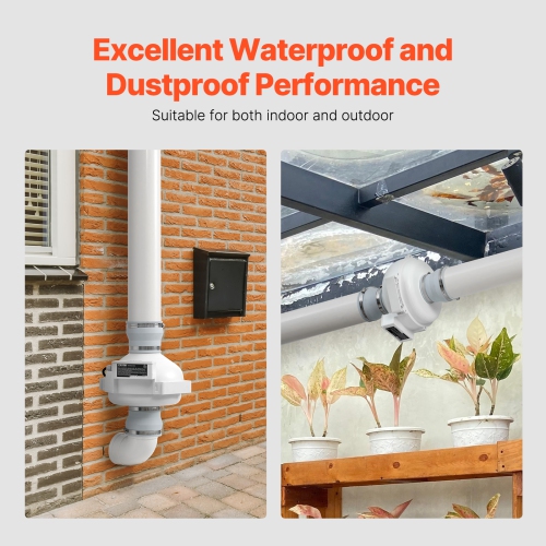 VEVOR 4 to 4.5 inch Radon Mitigation Fan System, Quiet 190 CFM Radon Mitigation Kit with 2 Couplers, Waterproof Radon Fan Electric Inline Duct Fan