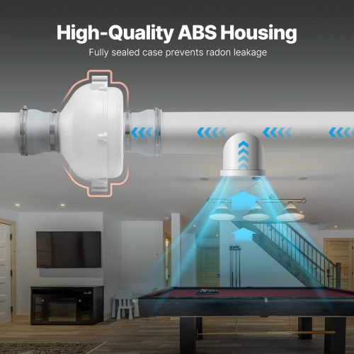 VEVOR 4 to 4.5 inch Radon Mitigation Fan System, Quiet 190 CFM Radon Mitigation Kit with 2 Couplers, Waterproof Radon Fan Electric Inline Duct Fan