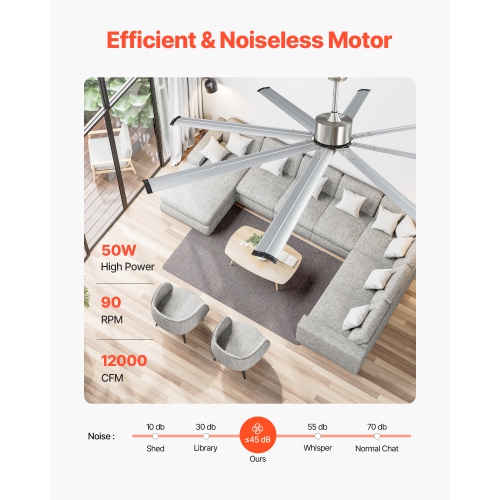 VEVOR 84 In Ceiling Fan without Light, 6-Speed Remote Control, Aluminum 8-Blade, Reversible DC Motor, Modern Low Profile Flush Mount Fan for Bedroom,