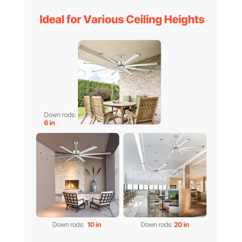 VEVOR 84 In Ceiling Fan without Light, 6-Speed Remote Control, Aluminum 8-Blade, Reversible DC Motor, Modern Low Profile Flush Mount Fan for Bedroom,