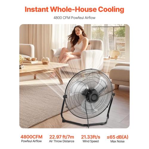 VEVOR 2 PCS Floor Fans, 3 Speeds High Velocity Heavy Duty 20 Inch Industrial Fan, 4800 CFM 360° Adjustable Tilt 21.33 ft/sec Airflow Large Metal Fan,