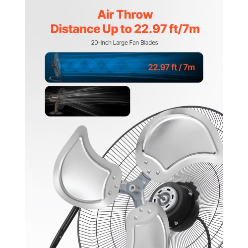 VEVOR 2 PCS Floor Fans, 3 Speeds High Velocity Heavy Duty 20 Inch Industrial Fan, 4800 CFM 360° Adjustable Tilt 21.33 ft/sec Airflow Large Metal Fan,