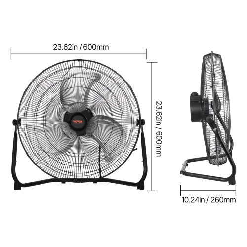 VEVOR 2 PCS Floor Fans, 3 Speeds High Velocity Heavy Duty 20 Inch Industrial Fan, 4800 CFM 360° Adjustable Tilt 21.33 ft/sec Airflow Large Metal Fan,