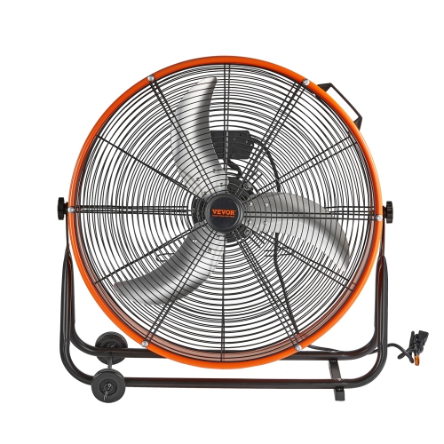 VEVOR 24 Inch Drum Fan, High Velocity Industrial Shop Fan, Heavy Duty Commercial Use 3-Speed 8600CFM, 360°Adjustable Tilting Industrial Floor Fan for
