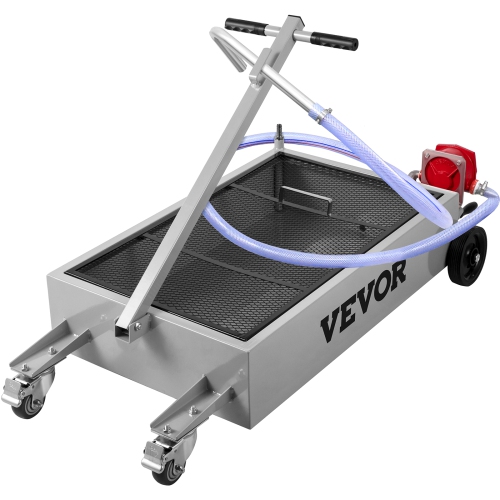 VEVOR 15 Gallon Oil Drain Pan, 57L Low Profile Oil Drain Pan, Large Capacity Oil Change Pan, Foldable Hand, with Pump, Hose, Swivel Casters Wheels