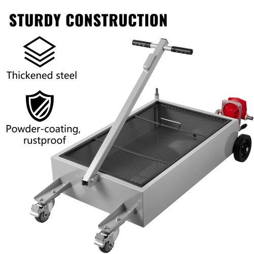 VEVOR 15 Gallon Oil Drain Pan, 57L Low Profile Oil Drain Pan, Large Capacity Oil Change Pan, Foldable Hand, with Pump, Hose, Swivel Casters Wheels