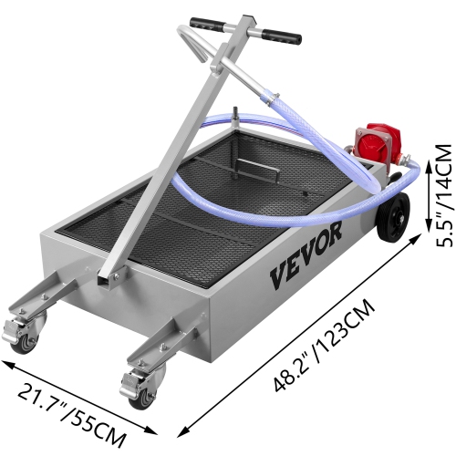 VEVOR 15 Gallon Oil Drain Pan, 57L Low Profile Oil Drain Pan, Large Capacity Oil Change Pan, Foldable Hand, with Pump, Hose, Swivel Casters Wheels