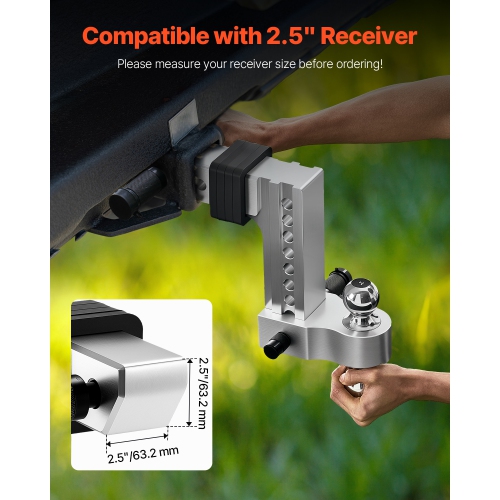 VEVOR Adjustable Trailer Hitch, 8-Inch Drop Hitch, Tri-Ball Mount for 2.5-Inch Hitch Receiver, Trailer Ball Size 1-7/8", 2" & 2-5/16", Max 18500 lbs