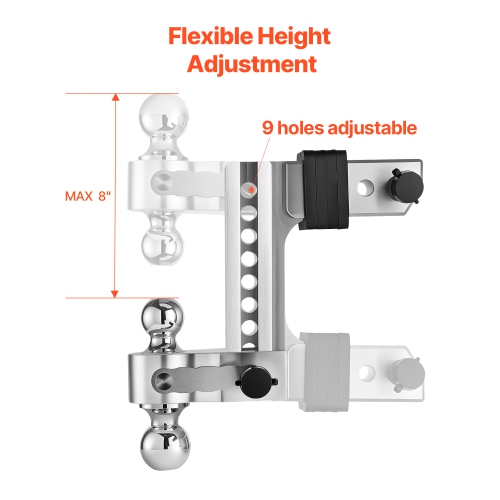VEVOR Adjustable Trailer Hitch, 8-Inch Drop Hitch, Tri-Ball Mount for 2.5-Inch Hitch Receiver, Trailer Ball Size 1-7/8", 2" & 2-5/16", Max 18500 lbs