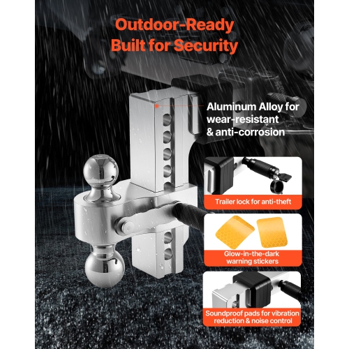 VEVOR Adjustable Trailer Hitch, 8-Inch Drop Hitch, Tri-Ball Mount for 2.5-Inch Hitch Receiver, Trailer Ball Size 1-7/8", 2" & 2-5/16", Max 18500 lbs