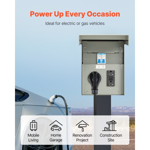 VEVOR 20 30 Amp Temporary Power Outlet Panel, RV EV Electrical Outlet Panel with NEMA 30 Amp GFCI 20 Amp Receptacle Installed, Pre-Wired IP54