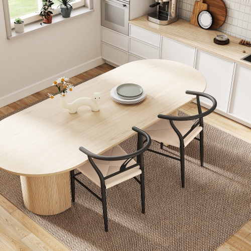 HOMCOM Weave Dining Chairs Set of 2, Mid-Century Modern Metal Kitchen Chairs with Y-Shaped Backrest and Hemp Seat for Dining Room, Living Room,