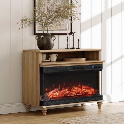 Meuble à 3 côtés avec foyer WAMPAT pour téléviseur jusqu'à 43&nbsp;po, centre de divertissement haut avec foyer électrique en verre de 36&nbsp;po,