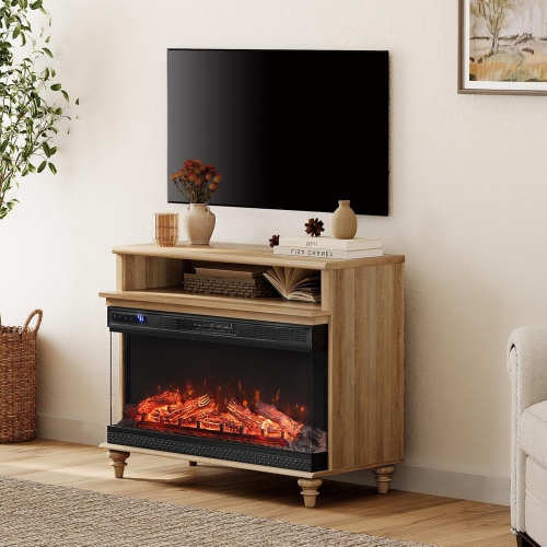 Meuble à 3 côtés avec foyer WAMPAT pour téléviseur jusqu'à 43&nbsp;po, centre de divertissement haut avec foyer électrique en verre de 36&nbsp;po,