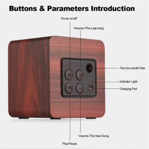Portable Wooden Speaker, USB Charging Wireless Bluetooth Speaker Compatible with Mobile Phones and iPads