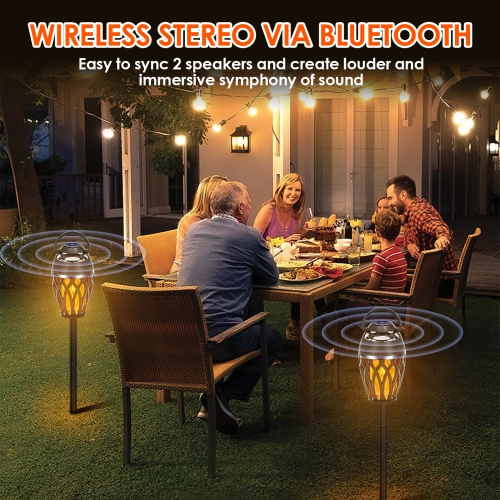 Outdoor Bluetooth Speaker, Portable Speaker with LED Flame Light for Holiday Parties