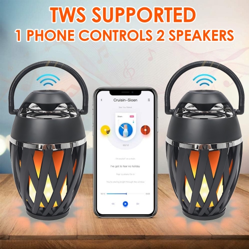 Outdoor Bluetooth Speaker, Portable Speaker with LED Flame Light for Holiday Parties