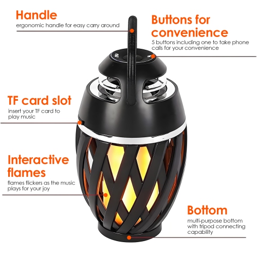 Outdoor Bluetooth Speaker, Portable Speaker with LED Flame Light for Holiday Parties