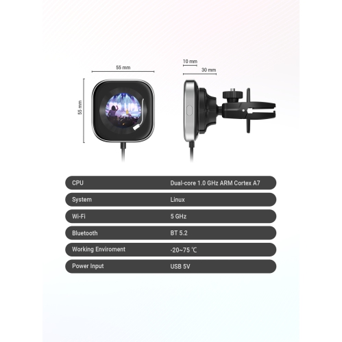 New CarPlay adapter with display fragrance wireless car charger car air outlet clip with screen fragrance wireless carplay portable adapter