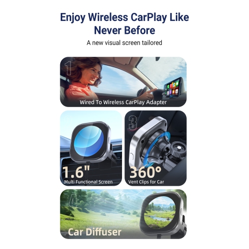 New CarPlay adapter with display fragrance wireless car charger car air outlet clip with screen fragrance wireless carplay portable adapter