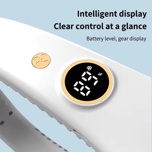 LED digital display, neck hanging fan outdoor sports student USB bladeless turbine silent high wind power mini fan, super long battery life, five