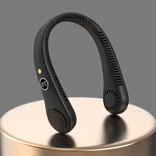 LED digital display neck hanging fan, outdoor sports student USB bladeless turbine silent high wind power mini fan, ultra-long battery life, five