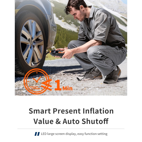 Tire Inflation Portable Air Compressor - and 6000mAh Battery, 12V Mini Air Pump, Air Pump with Pressure Gauge/LED Light, Auto Shutoff, Motorcycle,