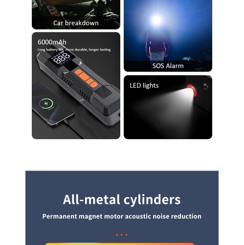 Tire Inflation Portable Air Compressor - and 6000mAh Battery, 12V Mini Air Pump, Air Pump with Pressure Gauge/LED Light, Auto Shutoff, Motorcycle,