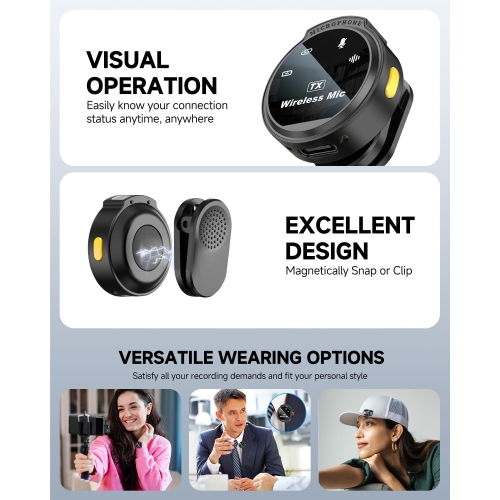 Micro-cravate J6 avec clavier, écran numérique, compartiment de chargement intégré, extérieur sans fil, avec interface iPhone, un à deux