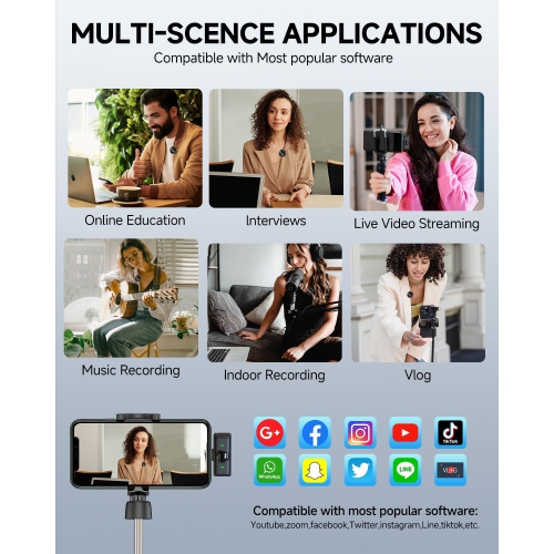 Micro-cravate J6 avec clavier, écran numérique, compartiment de chargement intégré, extérieur sans fil, avec interface iPhone, un à deux