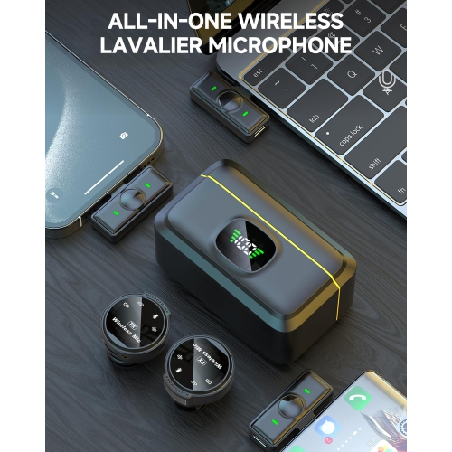 Micro-cravate J6 avec clavier, écran numérique, compartiment de chargement intégré, extérieur sans fil, avec interface iPhone, un à deux