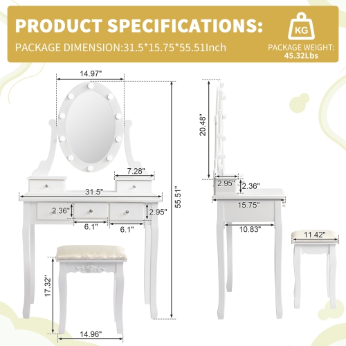 Karl Home Ullman Vanity Set with Stool and Mirror