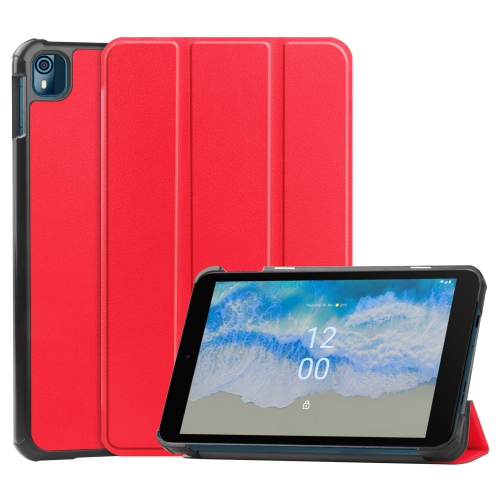 GREEN SCENIC  Applicable to Nokia T10 Tablet Protective Case Nokia T10 8-Inch Tri-Fold Custer Leather Case - In Red