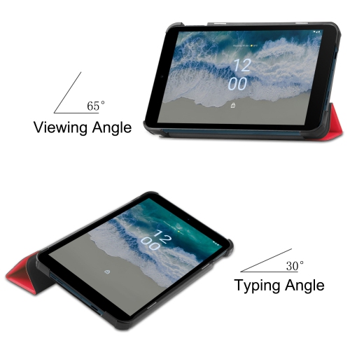 Applicable to Nokia T10 tablet protective case Nokia T10 8-inch tri-fold Custer leather case - red