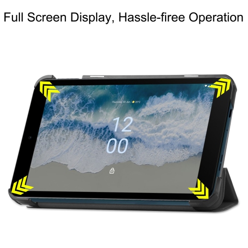 Applicable to Nokia T10 tablet protective case Nokia T10 8-inch tri-fold Custer leather case - dark blue