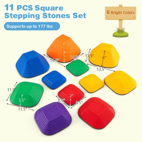 Costway 11 Pcs Colorful Stepping Stones with Full Non-Slip Edging Toys for 3+ Toddlers