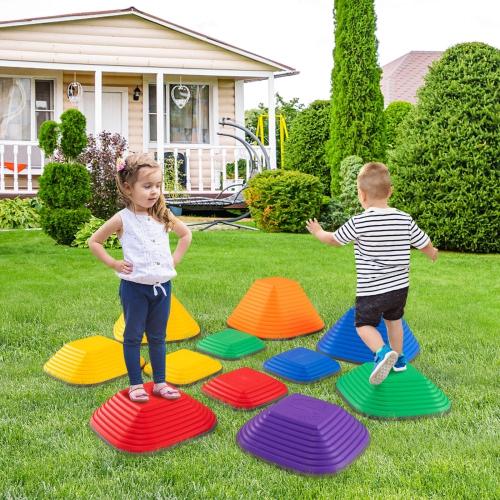 Costway 11 Pcs Colorful Stepping Stones with Full Non-Slip Edging Toys for 3+ Toddlers