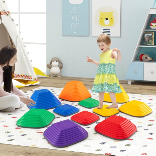 Costway 11 Pcs Colorful Stepping Stones with Full Non-Slip Edging Toys for 3+ Toddlers