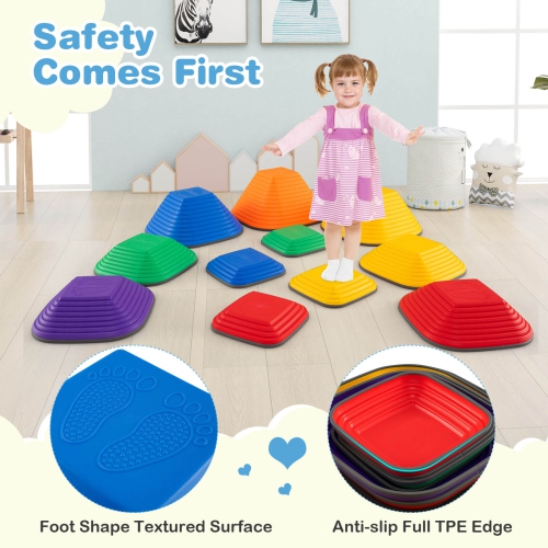 Costway 11 Pcs Colorful Stepping Stones with Full Non-Slip Edging Toys for 3+ Toddlers