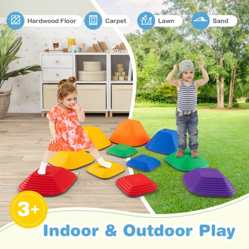 Costway 11 Pcs Colorful Stepping Stones with Full Non-Slip Edging Toys for 3+ Toddlers