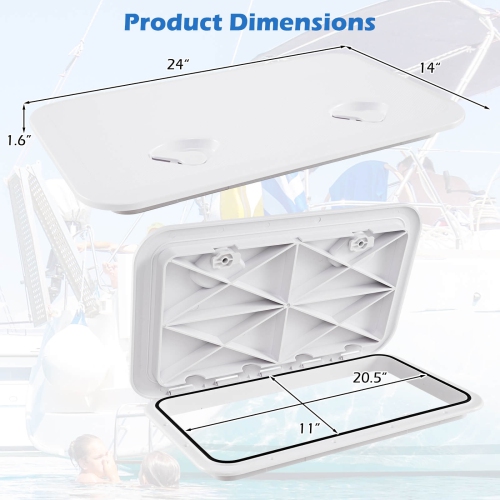 Costway 24" x 14" Boat Hatch Marine Deck Access Hatch with 180° Lid Hinge & Non-Slip Surface