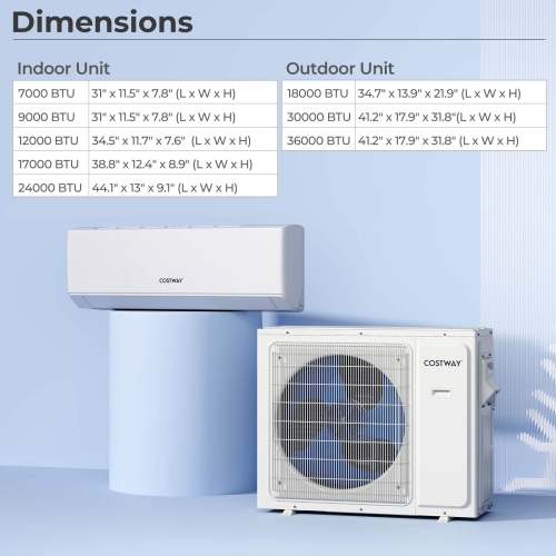Climatiseur mini divisé 36 000 BTU 2 zones BTU de Costway 23 SEER2 208-230&nbsp;V Wi-Fi