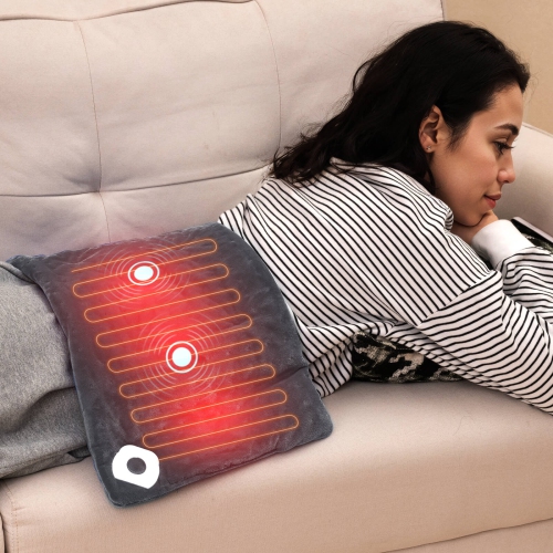 Costway Weighted Heating Pad with 2 Massagers Massaging Vibration 5 Heating Levels 9 Modes Blue/Gray