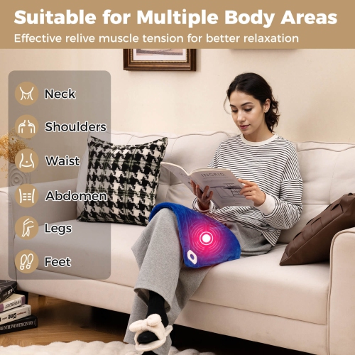 Coussin chauffant lesté de Costway avec 2 appareils de massage Vibration 5 niveaux de chauffage 9 modes Bleu/Gris